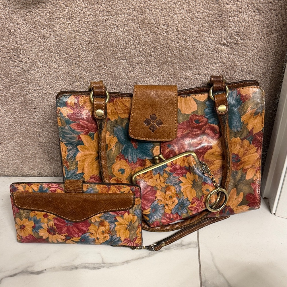 Patricia Nash Multicolor Floral Leather Shoulder Bag Set